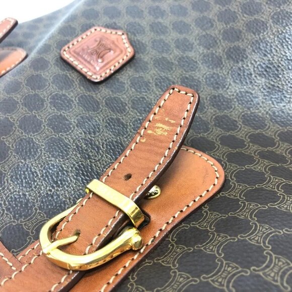 CELINE vintage Macadam Bucket Hand Bag Tote Bag PVC/Leather Brown/GoldHardware - Picture 7 of 15